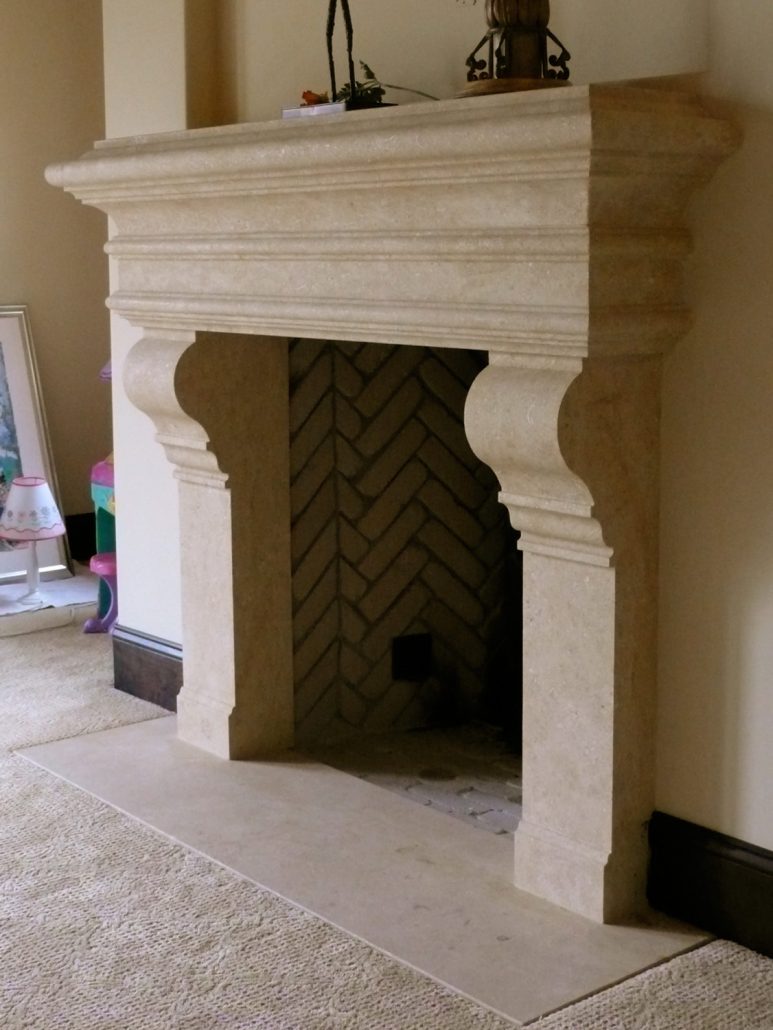 Custom French Provincial Stone Fireplace Mantels | BT Architectural